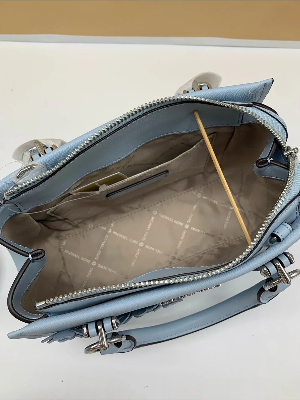 Michael Kors Marilyn Small Embellished Satchel Pale Ocean color - Picture 8 of 15